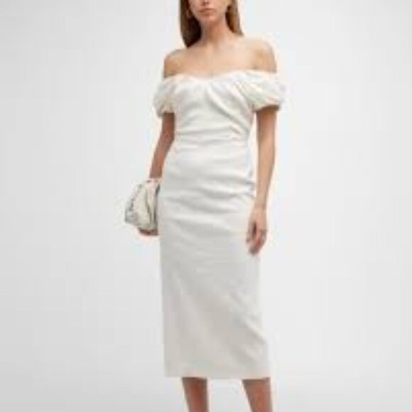 A.L.C Nora white off shoulder linen blend sheath midi dress size 0 - Picture 6 of 9